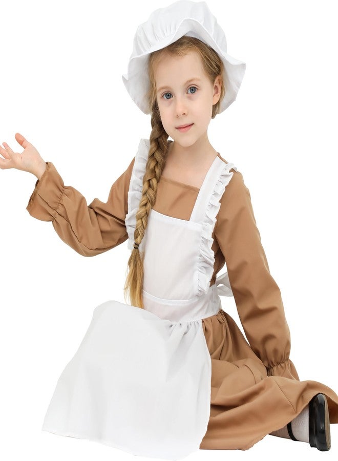 Wizland Girls Colonial Pioneer Dress with Apron And Bonnet Brown 10-12 - Image 4